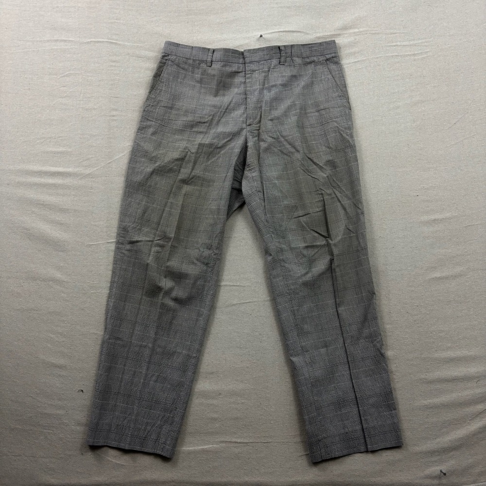 Etro Glen Plaid Dress Trousers Mens 56 Gray Italian Cotton Straight Leg Pants